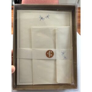 New Peter Pauper Press Stationery Set Cream Blue Dragonfly Motif Gold Foil